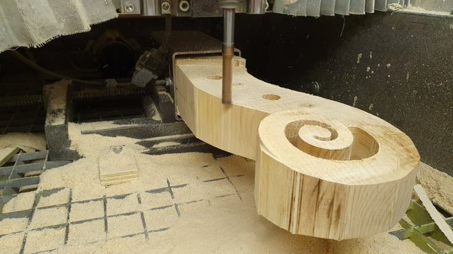 Lingsma electric upright bass - cnc machining headstock contour